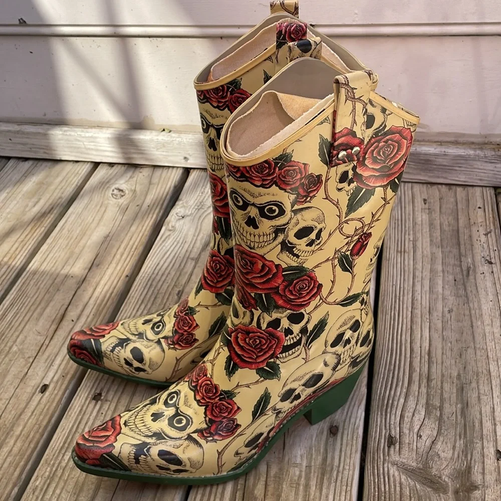 NOMAD  Skull Rose Western Cowgirl Mid Calf Women's Boots Size 9